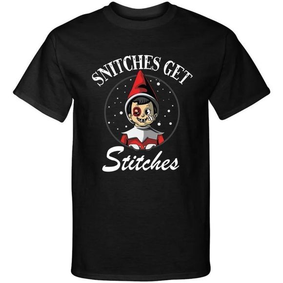 Other - Snitches Get Stitches Bruised Elf Christmas Xmas Funny Humor Graphic Tee T Shirt